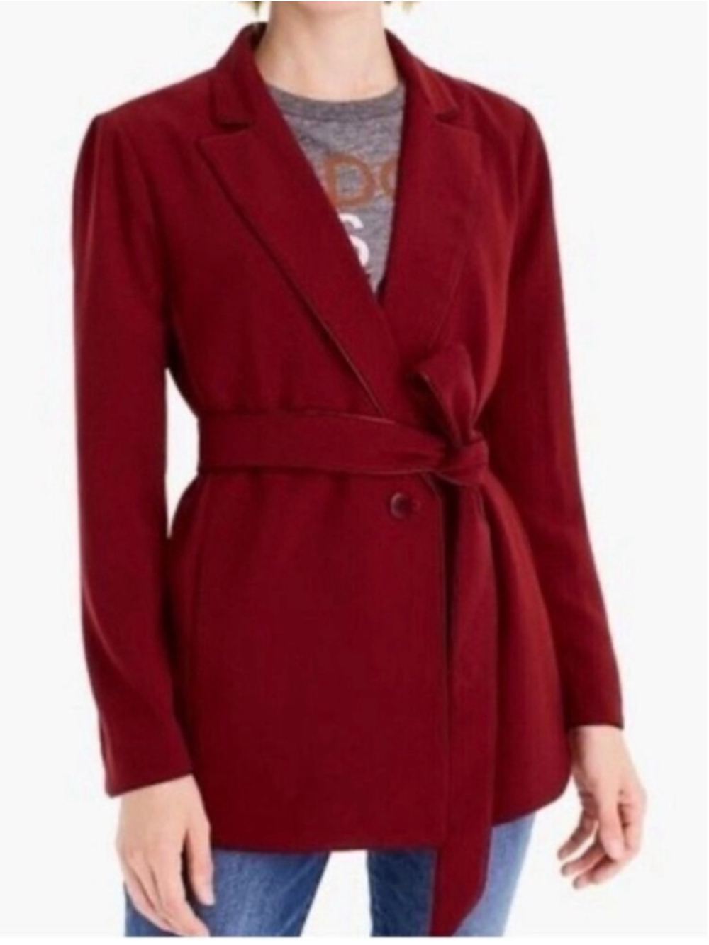 J. CREW 365 CREPE WRAP BLAZER IN BURGUNDY SIZE LARGE CONTEMPORARY MINIMALIST